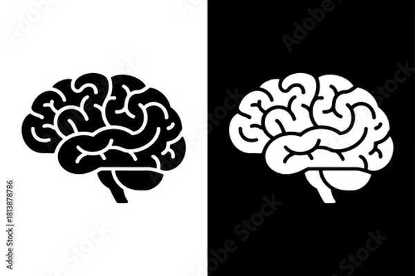 Obraz Brain or Mind Flat Vector Icon. Medical Neurology Illustration in Black and White