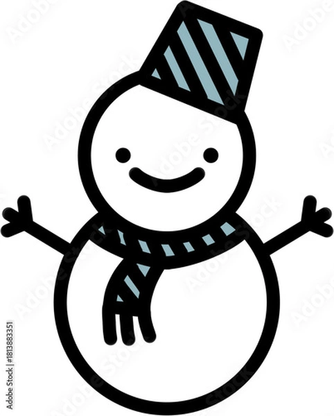 Obraz 겨울 눈밭 위에 서 있는 귀여운 눈사람과 설경 풍경, 눈 내리는 계절의 포근한 감성과 크리스마스 분위기를 담은 겨울 나들이와 눈놀이 장면