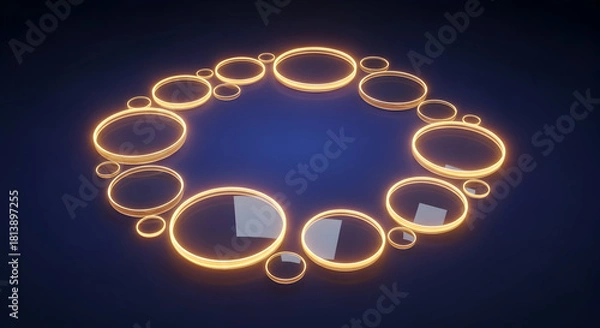 Fototapeta Abstract Golden Glowing Ring Frame Design Element on a Dark Blue Background