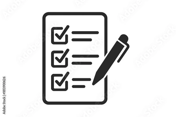 Fototapeta Completed checklist on clipboard with pen symbolizing successful task management