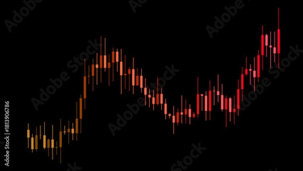Obraz 金融市場のローソク足チャートと価格変動の推移 株式投資や為替取引におけるテクニカル分析のグラフ 経済指標と資産運用を表すデジタルトレンドデータ