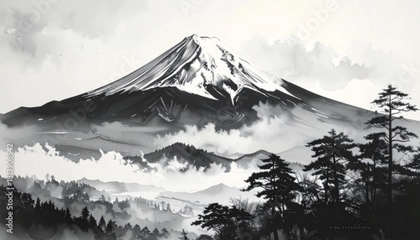 Obraz 富士山の水墨画