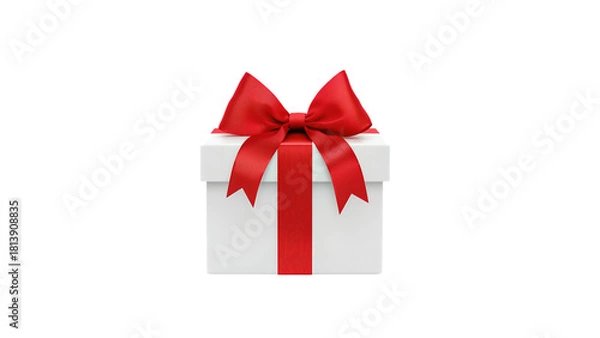 Fototapeta Christmas-themed gift box illustration with festive bows, holiday wrapping, and cheerful seasonal charm, perfect for Christmas designs and winter celebrations, png file, isolated on white.