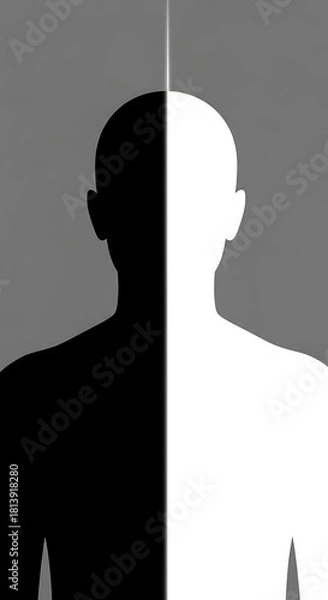 Fototapeta Duality concept shown with a person split into dark and light sides.