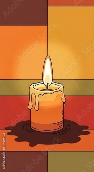 Fototapeta Burning Candle Illustration with Warm Colors and Shadow.