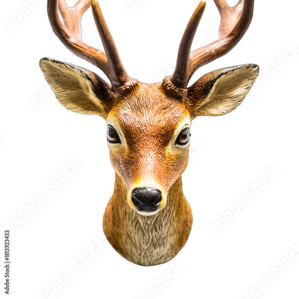 Obraz Deer Head Bust with Antlers and Brown Fur Against a Transparent Background Studio Shot