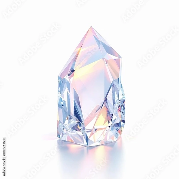 Obraz A stunning, multifaceted crystal shard with iridescent light refraction, isolated on white background