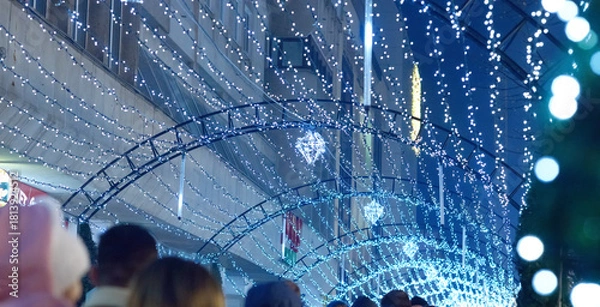 Obraz Blue LED Christmas Light Tunnel in Craiova