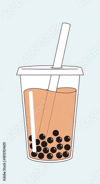 Fototapeta Bubble Tea Drink with Tapioca Pearls and Straw.