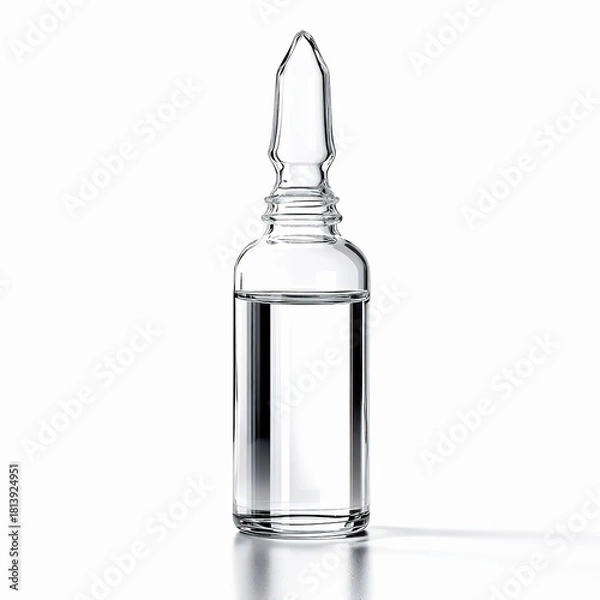 Obraz Clear glass ampoule containing a transparent liquid, likely a pharmaceutical solution, isolated on white background