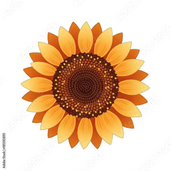 Obraz Detailed Illustration of a Vibrant Sunflower with Orange and Yellow Petals and a Dark Brown Center on a Transparent Background Perfect for Floral Graphics and Summer Themes
