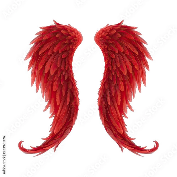 Obraz Detailed Illustration of Vibrant Red Angel Wings Isolated on Transparent Background Soft Shading Realistic Feathers Textured Appearance Mystical Fantasy Element