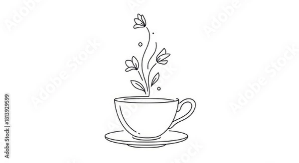 Fototapeta Floral essence emerging from a teacup, a delicate drawing expressing tranquility and a touch of
