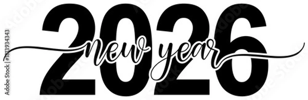 Fototapeta 2026 Brush Script New Year Greeting – Black Vector Lettering