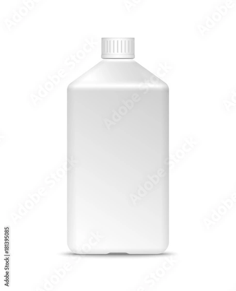 Fototapeta White square plastic bottle with screw cap. Mock-up vector illustration