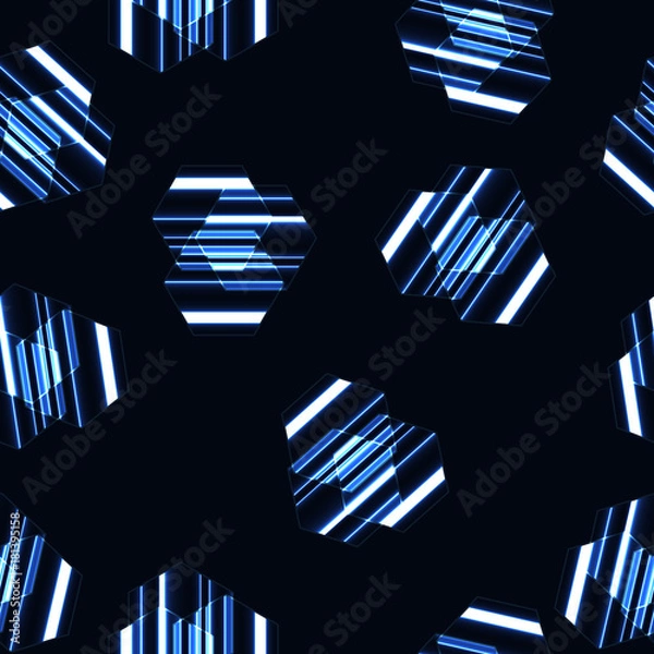 Obraz Modern seamless vector pattern, blue striped hexagons background.