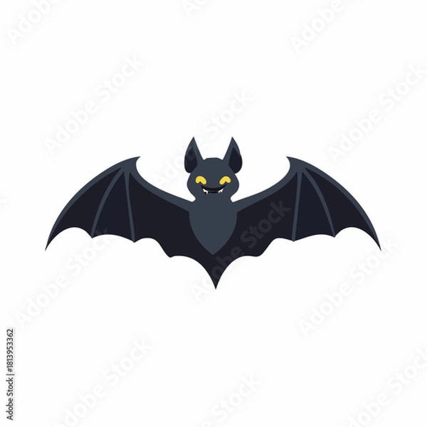Fototapeta Cartoon bat with spread wings against a white background Halloween concept illustration