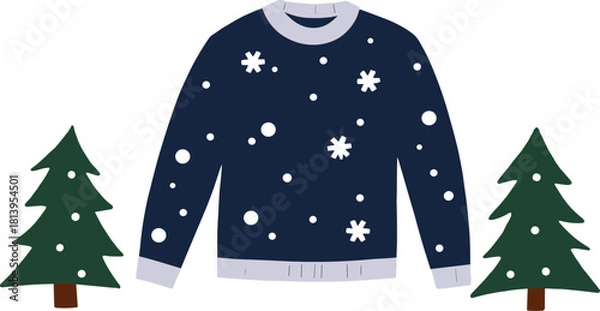 Fototapeta vector illustration of a christmas tree and snowman