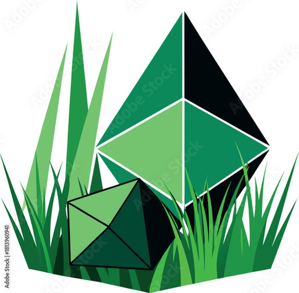 Obraz Geometric shapes with green grass background design