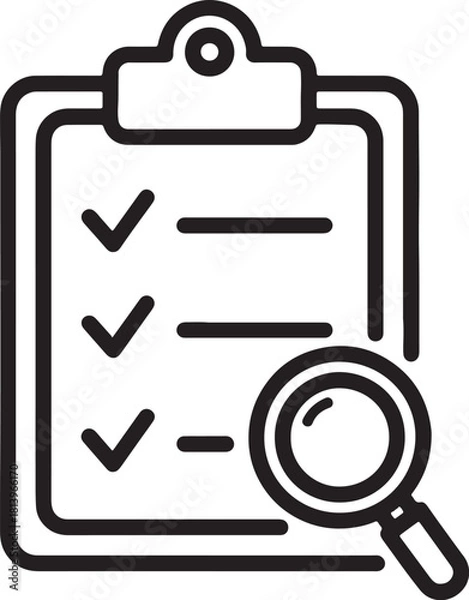 Obraz Clipboard with checklist and magnifying glass icon to do list task