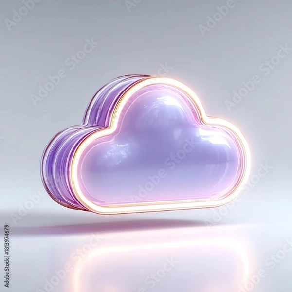 Fototapeta 3D Glass Neon Cloud Icon with Purple Glow for Tech and UI Concept