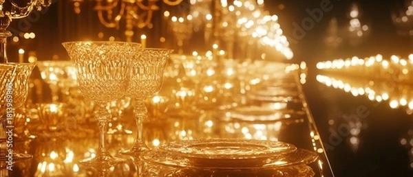 Fototapeta Elegant glassware on stylish table setting