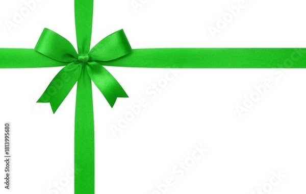 Obraz Green ribbon with bow isolated on white background.