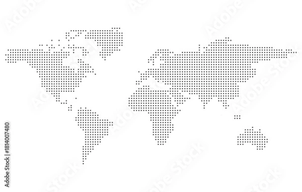 Fototapeta Dotted Halftone World Map Vector, Global Dot Pattern Earth Design, Minimal Black and White Geographic Illustration