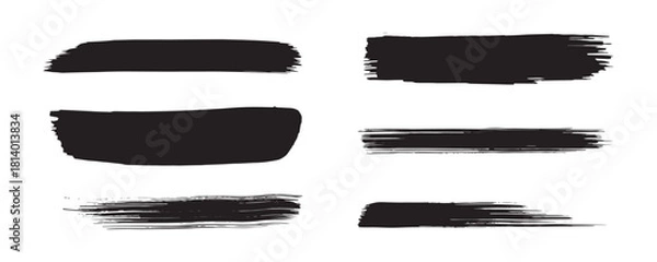 Obraz A collection of bold black grunge brush stroke set with rough textures, smudged paint effects, dry-brush edges, and hand-painted ink lines