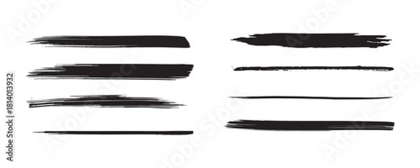 Obraz A collection of bold black grunge brush stroke set with rough textures, smudged paint effects, dry-brush edges, and hand-painted ink lines