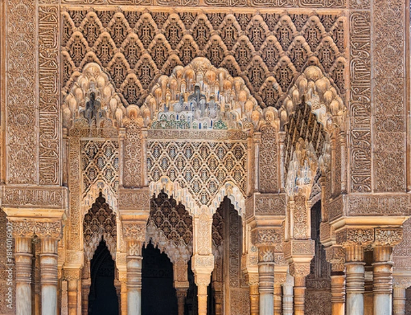 Obraz Detail View of Alhambra, Granada, Spain. The Nasrid Palaces (Palacios NazaraÂ­es) in the Alhambra fortress