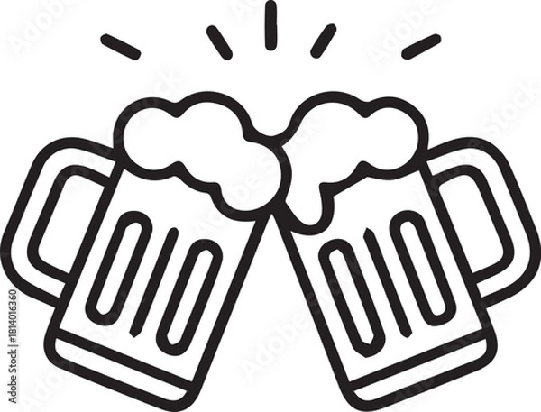Fototapeta Cheers beer mugs line art icon black silhouette vector illustration