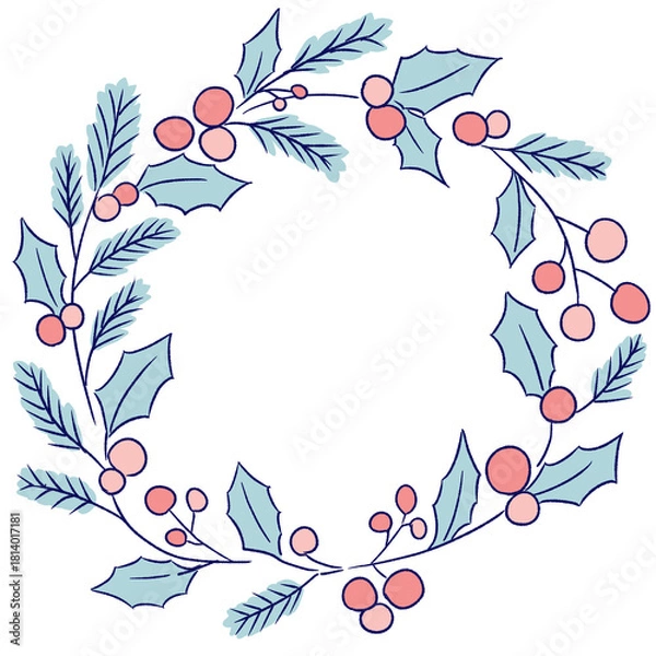 Obraz クリスマスのかわいいリース　手描き