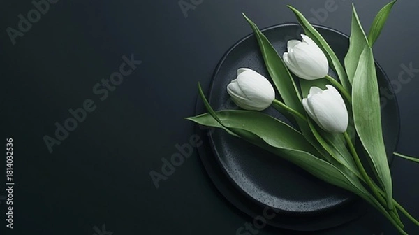 Fototapeta Elegant minimal tulip arrangement on table