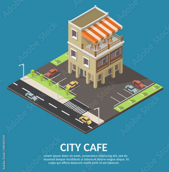 Obraz Isometric vector cafe restaurant buildings shop