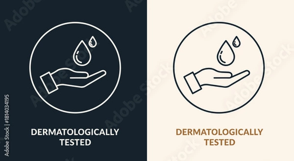 Fototapeta Dermatologically Tested Hand Receiving Pure Water Drop Illustration on Dual Backgrounds, Representing Skincare Efficacy and Gentle Product Assurance, Ideal for Cosmetic Packaging, Healthcare Marketing