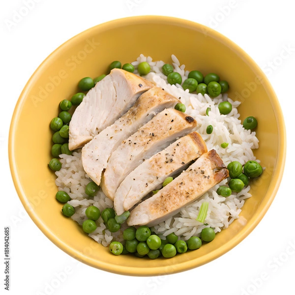 Obraz Delicious grilled chicken breast with rice and peas