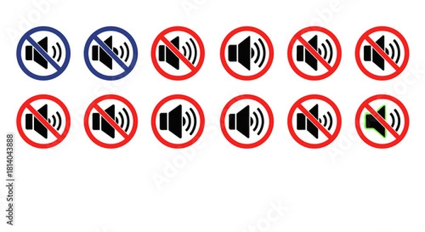 Fototapeta Audio Mute & Unmute Icons Demonstrating Sound Control in a Modern Digital Environment Representing Silence, Volume, and Permission for Media Use, Ideal for Tech, Presentations, and Communication, Disp