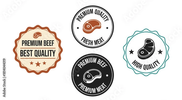 Fototapeta Premium Beef Badges for Butcher Shop Advertising, Promoting Quality Steaks & Meats on Menu, Labels for Restaurant Branding, Business Marketing Presentation Vector, Butcher Shop Quality Design Set, Gas