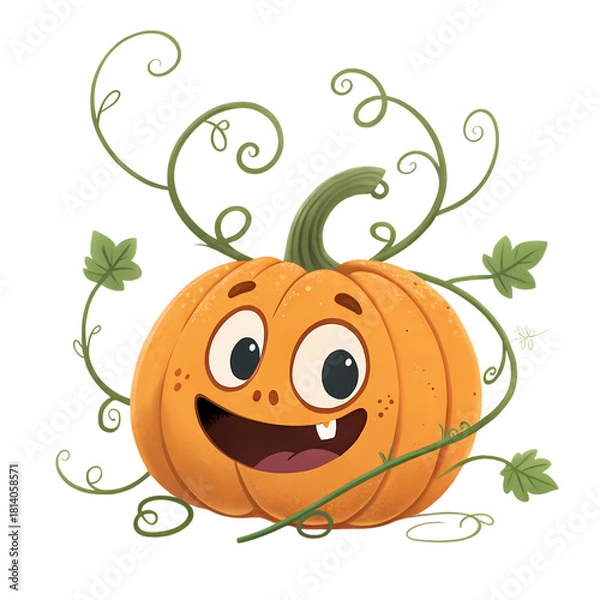 Fototapeta Excited pumpkin cartoon character ready for Halloween