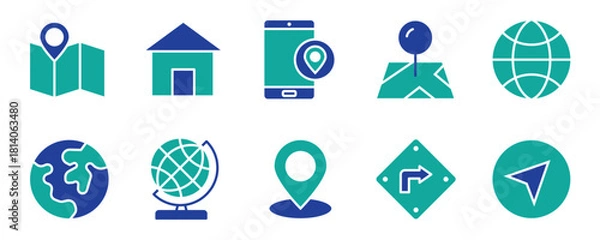 Fototapeta Navigation vector icon set. location, map, GPS, place, address, pointer, direction, icons illustration