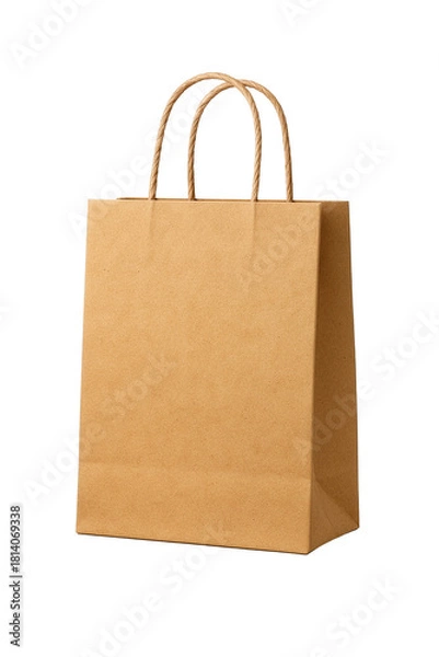 Fototapeta Empty reusable brown kraft paper shopping bag isolated on transparent PNG