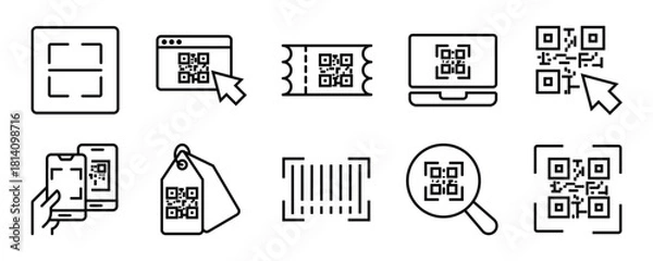 Fototapeta Qr code outline icon set. Editable stroke. Vector illustration
