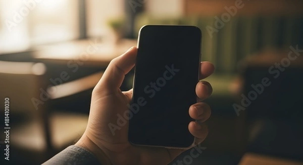 Fototapeta una mano sosteniendo un celular con pantalla blanca