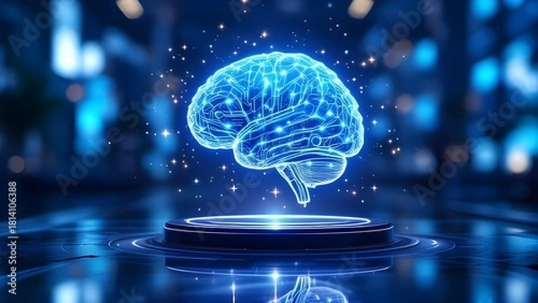 Fototapeta Futuristic AI Brain Hologram – Tech Blue Theme