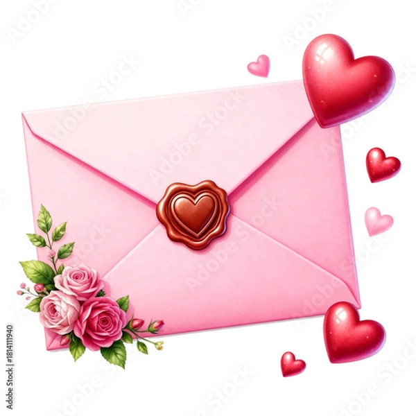 Fototapeta envelope with hearts and flowers