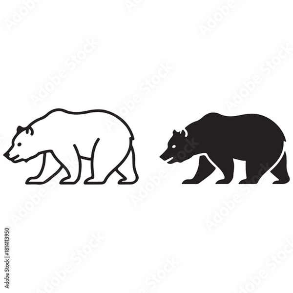 Fototapeta Graphic Illustration of Two Walking Bears, One Outline and One Solid Silhouette