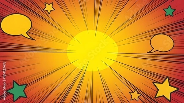 Obraz Explosion of light and color with comic book style speech bubbles and stars