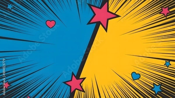 Obraz Dynamic comic book style background with stars and hearts
