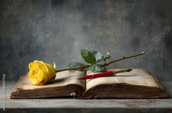 Obraz Yellow Rose and Old Book's Silent Story